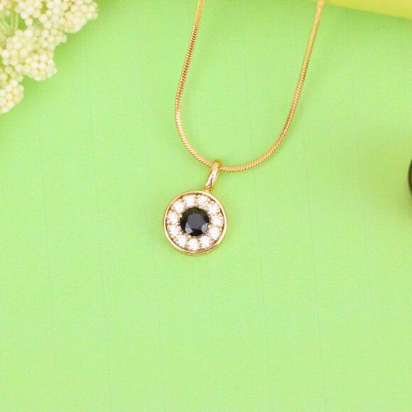 "Black Center Round Pendant in Rose Gold with Crystal Halo, XPPT1595 - Picture 11 of 13